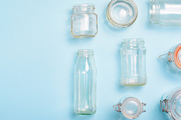 Variety of Glass Jars and Bottles, Zero Waste Shopping Concept