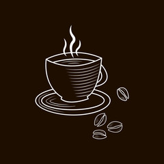 Outline icon cup of coffee and beans