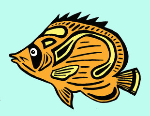 Hand drawn Fish illustration summer water sea cartoon