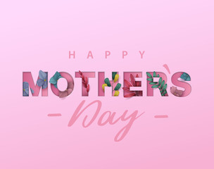 Happy Mothers Day background with flowers. Cut out paper letters. Vector illustration