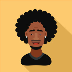 Cool flat avatar icon.  Positive african male character. Flat bright vector illustration