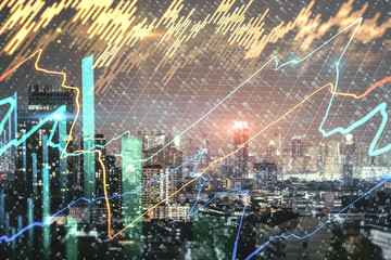 Abstract forex chart on city wallpaper