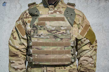 Close up of army uniform on the soldier