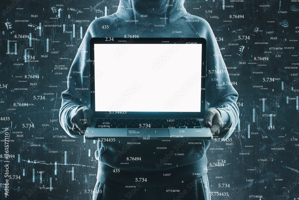 Poster Hacker with empty laptop