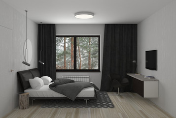 bedroom, interior visualization, 3D illustration