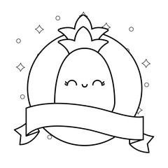 pineapple fruit with ribbon kawaii character