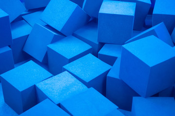 Cubes. Many cubes of blue. Foam cubes.
