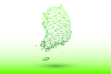 South Korea map vector of green color geometric connected lines using triangles on light background illustration meaning strong network