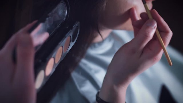 4k Model in Beauty Salon, Make-up Artist Working on Eyes