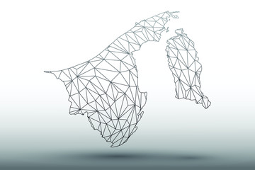 Brunei map vector of black color geometric connected lines using triangles on light background illustration meaning strong network