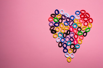 Heart shape in the form of multi-colored hair elastics
