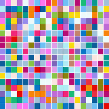 Mosaic of bright colorful squares on a white background. © Olena