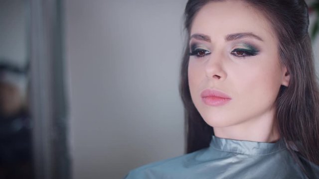 4k Model in Beauty Salon, Make-up Artist Working on Lips
