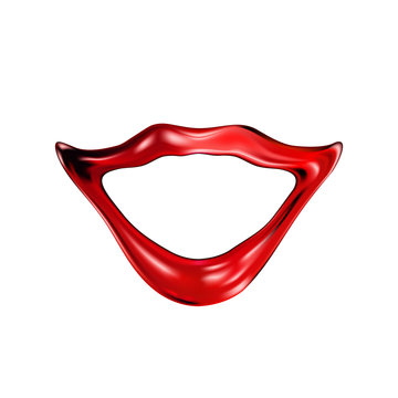 Red glossy sexy female lips isolated on a light background. Smile. Plastic an air kiss, beautiful lips, beauty, red lipstick, cosmetics. 3D effect. Vector illustration. EPS10