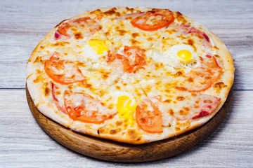Hot Pizza Served On Old Table