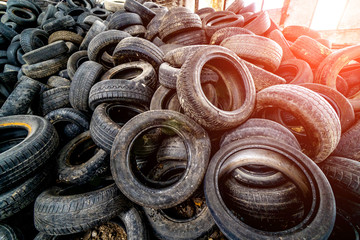 Wall of old car tires