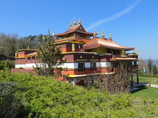 Fototapeta premium View from above on a Buddhist temple in southern France