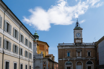 Fototapeta na wymiar Detail of the buildings in Piazza del Popolo in Ravenna.