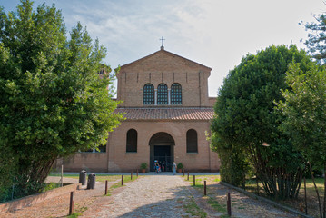 front view of the Basilica of Sant'Apollinare in Classe in Ravenna, Emilia-Romagna, Italy.