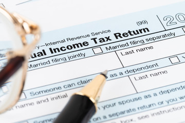 Individual income tax returm form by IRS, concept for taxation