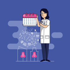 doctor professional female with set icons