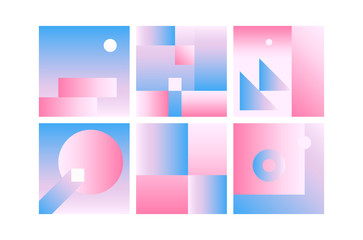 Vector Geometric Smooth blue pink gradient Backgrounds set. Material Design