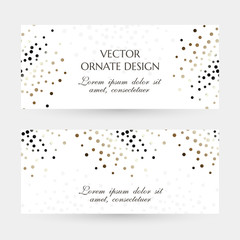Golden dots design. Elegant horizontal flayers with decoration elements on the white background.