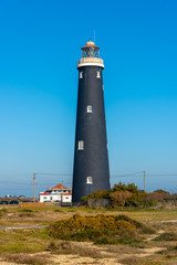 Fototapeta na wymiar The Old Lighthouse at Dungeness, Kent, UK opertaed from 1904 to 1960.