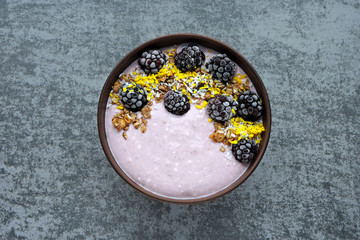 Healthy breakfast with yogurt, granola and berries. Keto diet. Keto dessert