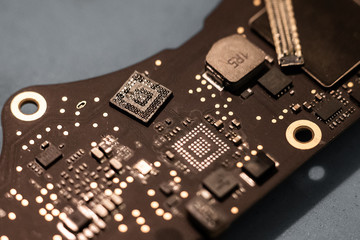 Close -up macro shot of circuit board from a laptop or smartphone