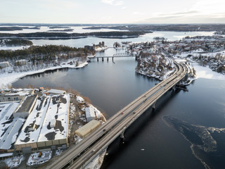 Highway bridge over lake in Savonlinna, Finland