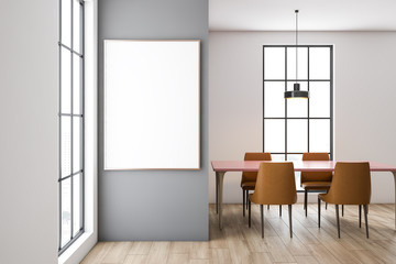 Gray and white dining room interior, poster