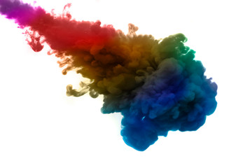 Acrylic colors and ink in water. Abstract frame background. Isolated on white