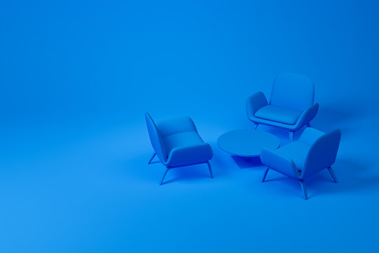 Blue Lounge Room Furniture Set On Blue