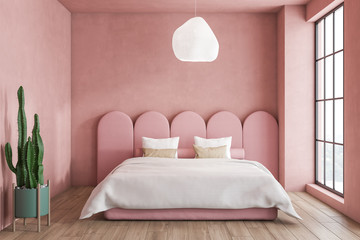 Minimalistic pink bedroom interior