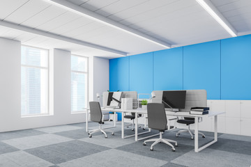 Blue wall contracted office corner