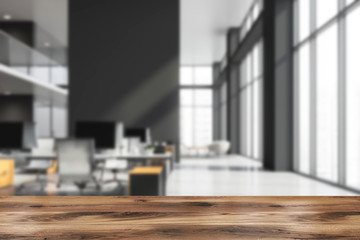 Gray and white office interior blurred