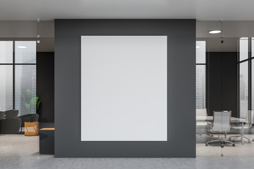 Obraz na płótnie Canvas Vertical poster in gray office interior