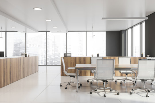 White and wooden office conference room