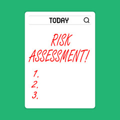 Handwriting text Risk Assessment. Conceptual photo evaluating potential risks involved projected activity Search Bar with Magnifying Glass Icon photo on Blank Vertical White Screen