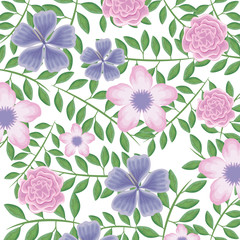 pattern of beautiful flowers with branches and leafs