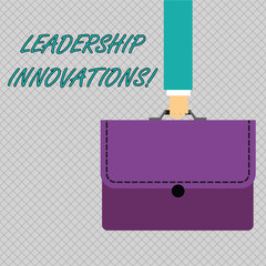Conceptual hand writing showing Leadership Innovations. Concept meaning Style to impact employees to produce creative ideas Businessman Carrying Colorful Briefcase Portfolio Applique