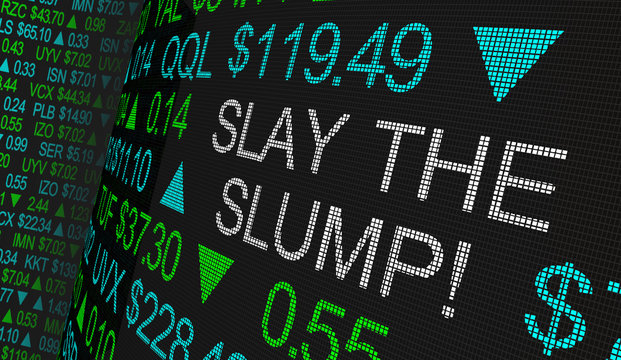 Slay the Slump Beat Bear Trends Stock Market Ticker 3d Illustration