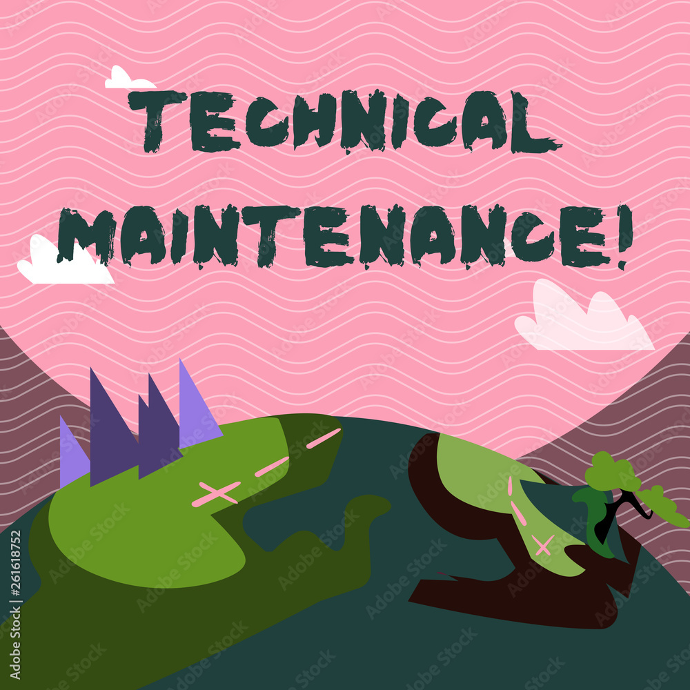 Poster text sign showing technical maintenance. business photo text functional checks or replacing of neces