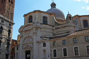 Venice Venezia Italy 2019 march city view from ship. Renaissance Buildings in sea