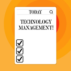 Text sign showing Technology Management. Business photo showcasing integrated planning of technological products Search Bar with Magnifying Glass Icon photo on Blank Vertical White Screen