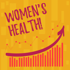 Text sign showing Women S Health. Business photo showcasing Chronic diseases conditions as heart disease cancer diabetes Combination of Colorful Column and Line Graphic Chart with Arrow Going Up