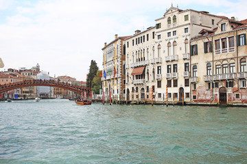 Naklejka na ściany i meble Venice Venezia Italy 2019 march city view from ship. Renaissance Buildings in sea