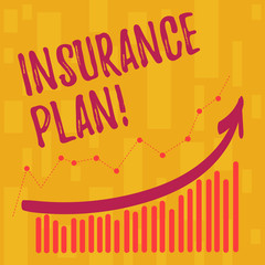 Text sign showing Insurance Plan. Business photo showcasing provide benefits like risk cover fixed income return safety Combination of Colorful Column and Line Graphic Chart with Arrow Going Up