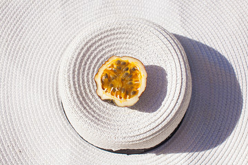 passion fruit and white hat, passion fruit pulp
